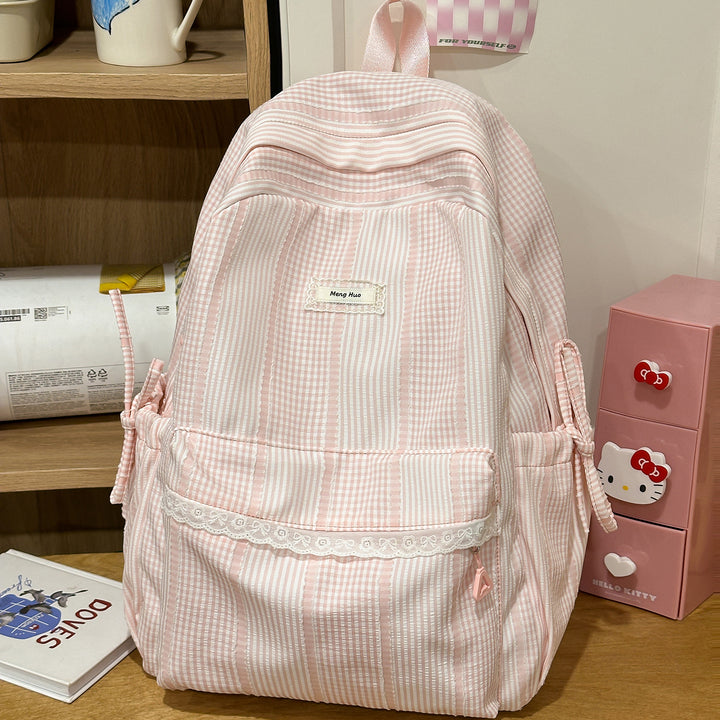 Gestreifter Freizeit-Rucksack mit dekorativer Spitze Karnz