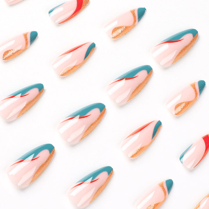 Künstliche Nagelkunst mit kreativem Farbverlauf und Glitzerelementen Karnz