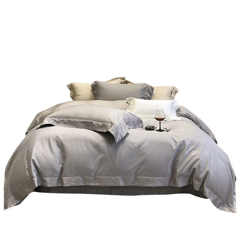 Premium Floral Jacquard Sateen Bettbezug Set mit besticktem Saum