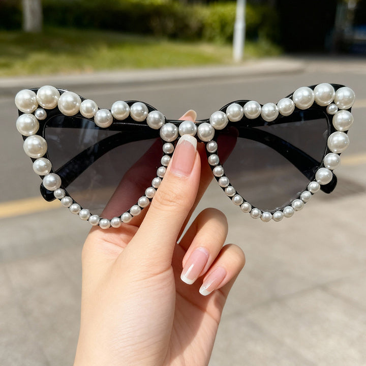 Dekorative mit Perlen verzierte Cat-Eye-Sonnenbrille Karnz