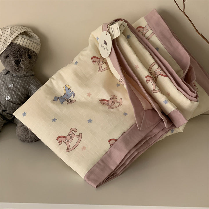 Weiche Mull-Babydecke mit Teddy-Design und doppellagiger Gaze