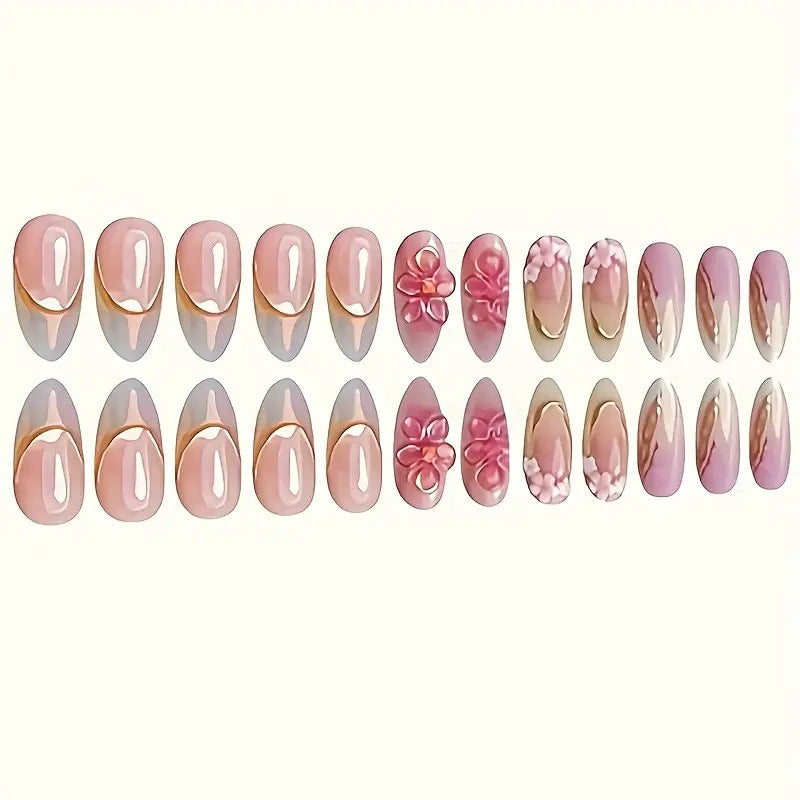 Floral Verziertes Press-On Nagelkunst Set Karnz