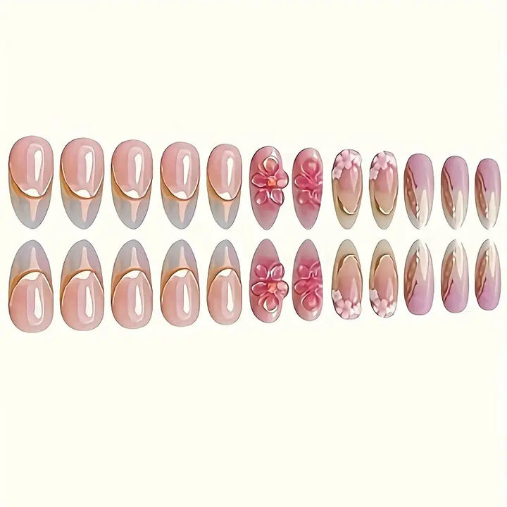 Floral Verziertes Press-On Nagelkunst Set Karnz