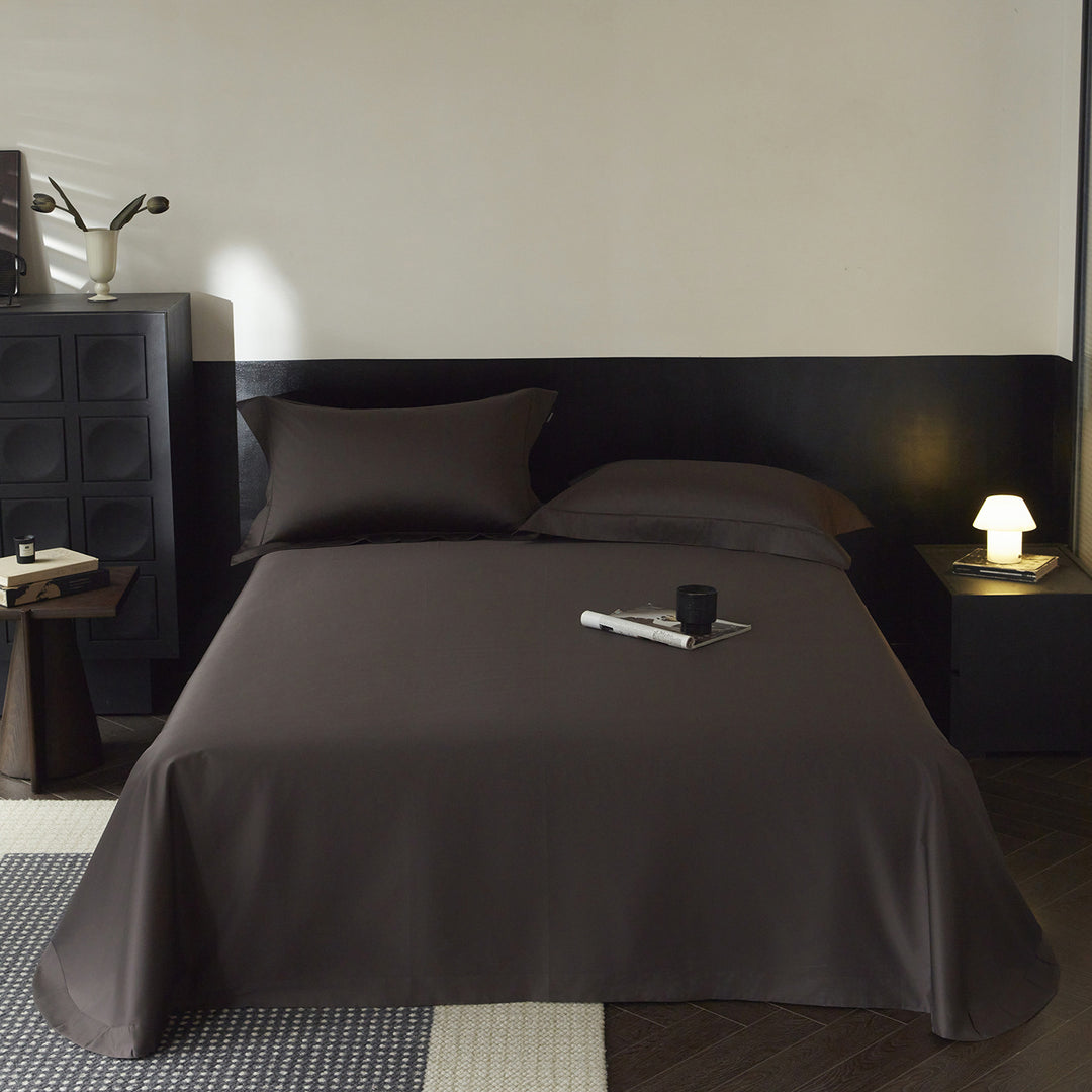 Glatte Baumwoll-Satin Bettlaken und Oxford-Kissenbezug Set Hotel-Stil Seidiger Finish
