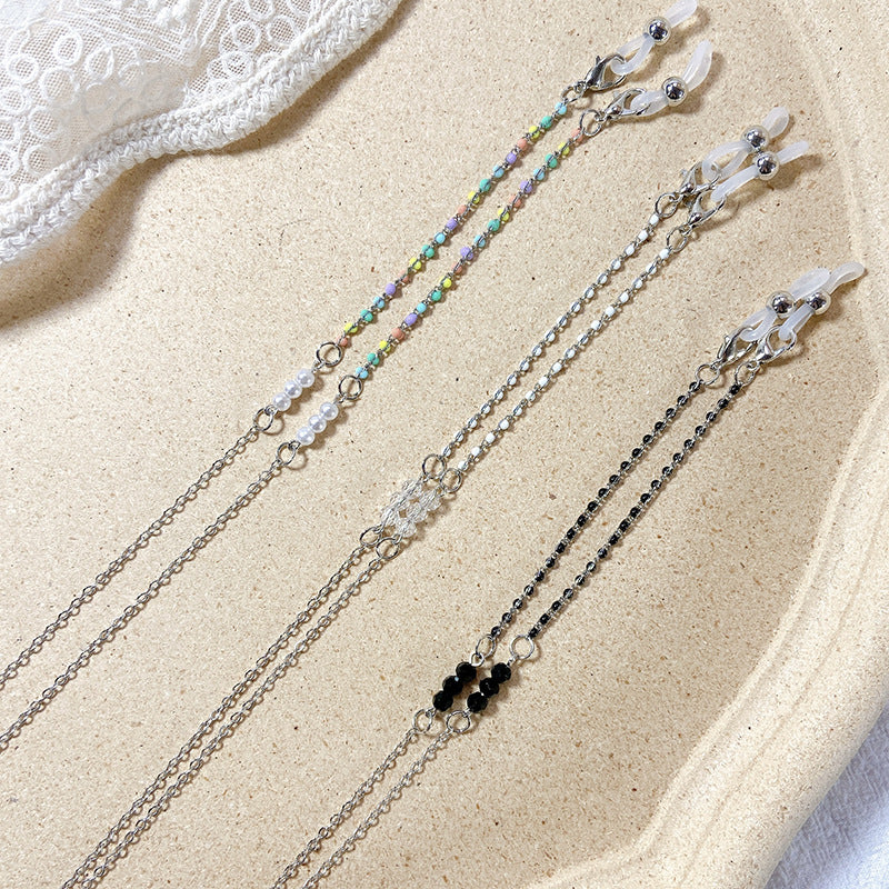Elegante Brillenhalterkette mit Schwarzen Perlen Karnz
