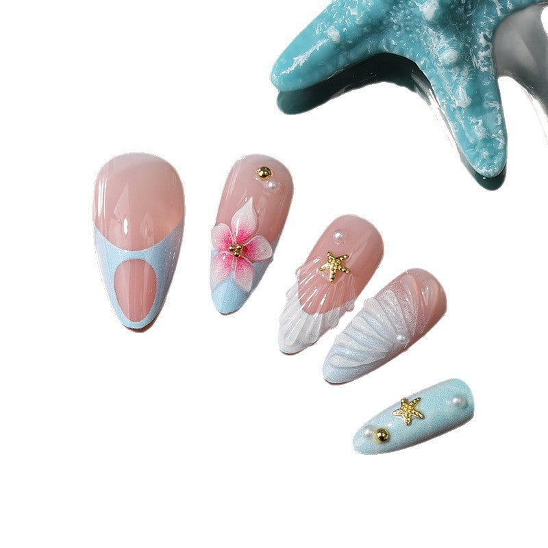 Künstlerisches von Meer inspiriertes Press-On Nagelset Karnz