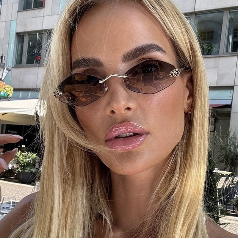 Damen geometrische Sonnenbrille mit doppeltem Metallrahmen und schützenden Gläsern Karnz