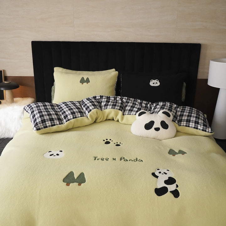Bettwäsche-Set mit gestickten Welpenmotiven und weichem Fleece