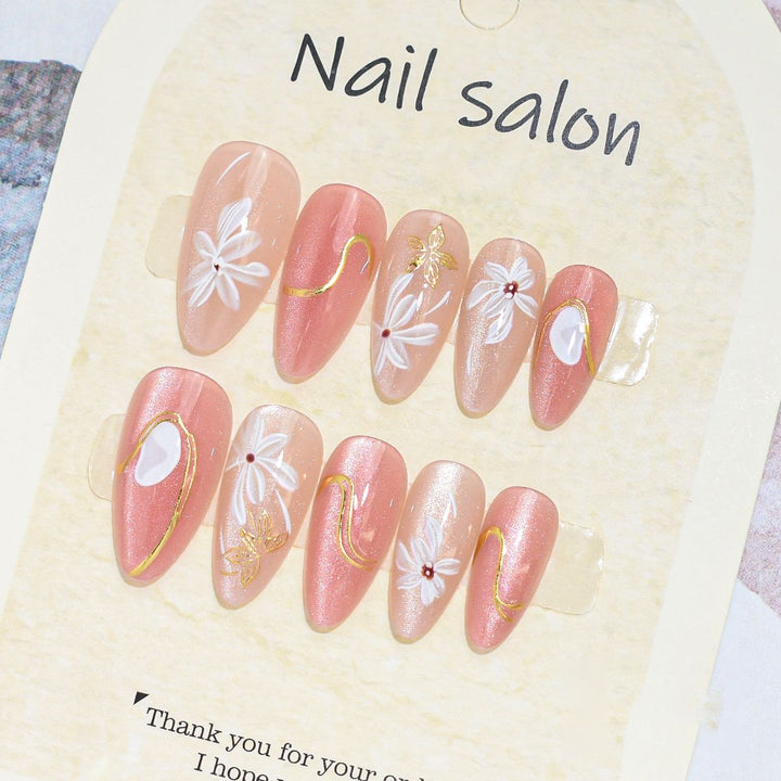 Künstlerisches Press-On-Nagelset mit Kirschblütenmuster Karnz