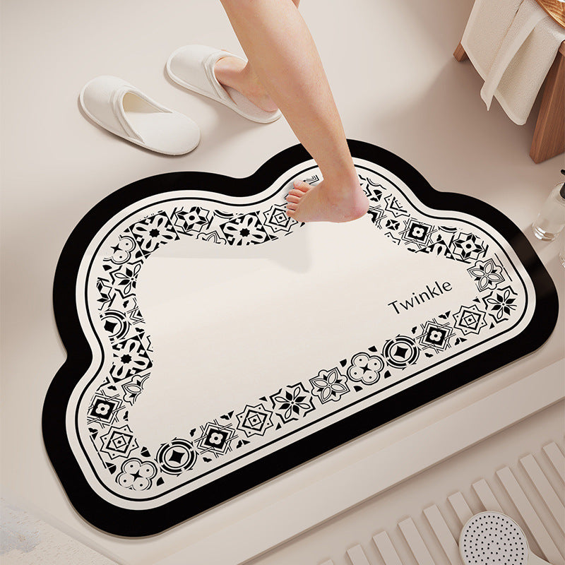 Cloud-Shaped Absorbent Microfiber Bath Mat with Non-Slip Backing and Palm Leaf Print