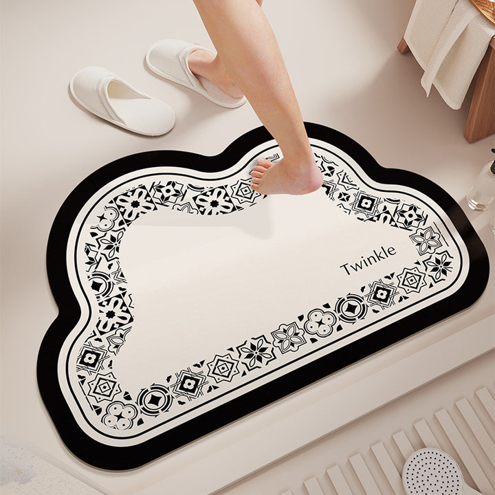 Cloud-Shaped Absorbent Microfiber Bath Mat with Non-Slip Backing and Palm Leaf Print