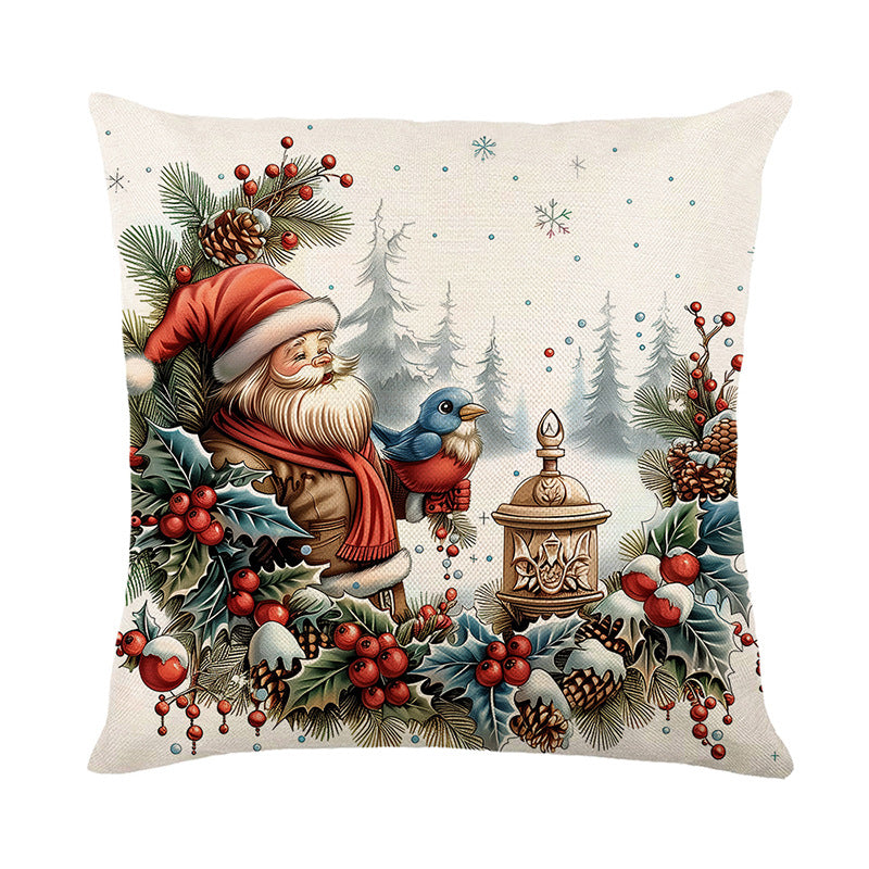Urlaubsfestliche Leinenmischung Quadratische Kissenbezug mit Schneemann und Winterlandschaft Druck