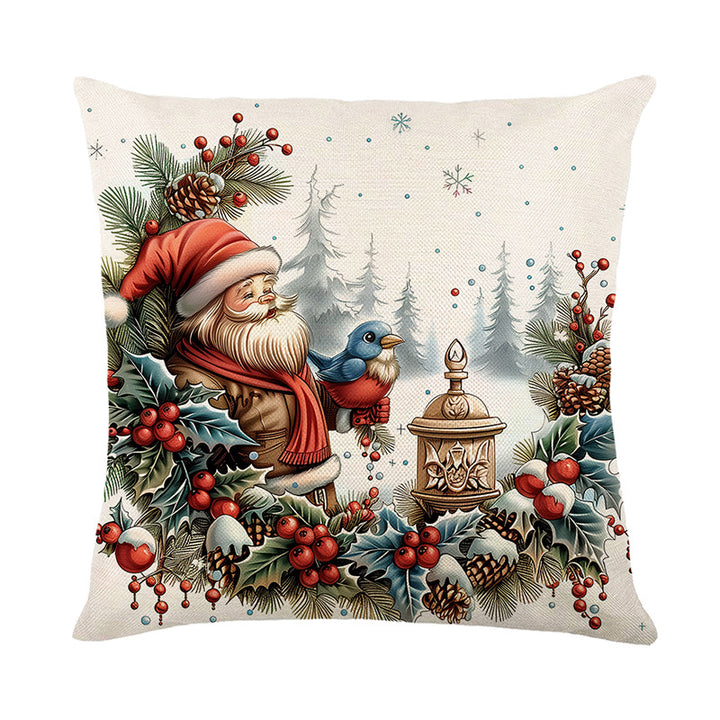 Urlaubsfestliche Leinenmischung Quadratische Kissenbezug mit Schneemann und Winterlandschaft Druck