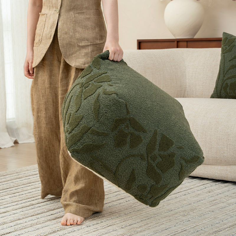 quadratischer Pouf mit Bouclé-Bezug und strukturiertem Jacquardmuster Karnz