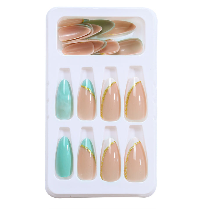 Elegante Stiletto Press-On Nägel Set mit goldenen Akzenten Karnz
