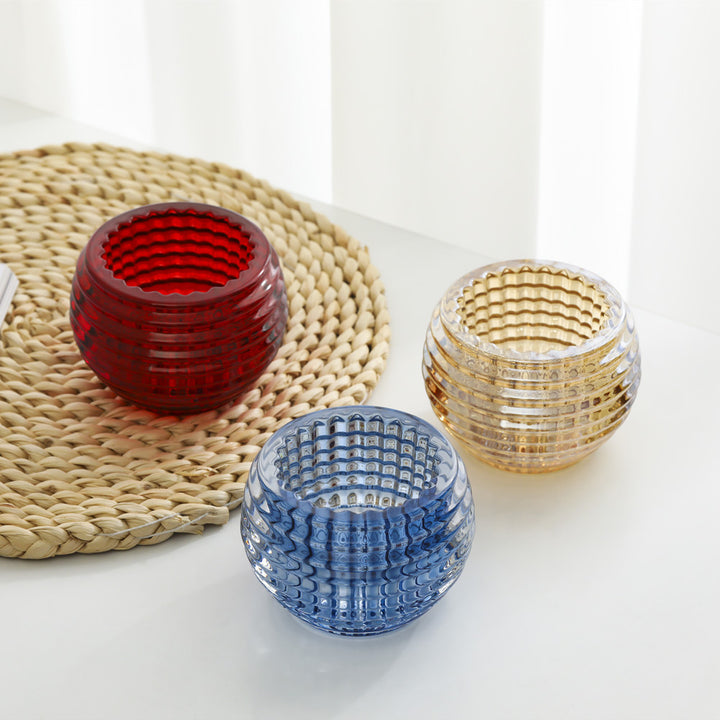 Rippierte mundgeblasene Glas Teelichthalter Set Karnz