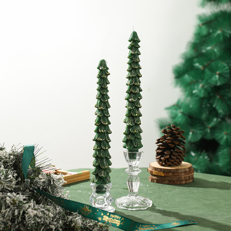 Skulptierte Evergreen Baum Taper Kerzen Set Dekorative Feiertags Tischkerzen
