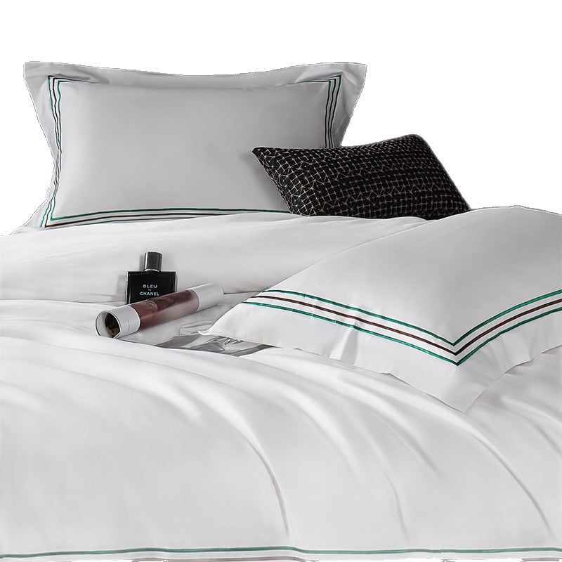 Modern gestreifte Baumwollsatin Bettbezug Set mit Eckenbindern und Kissenbezügen