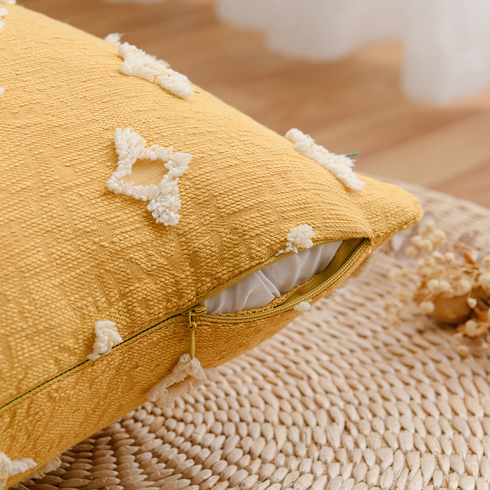 Dekorativer Kissenbezug im Boho‑Skandi‑Mix mit handtuftetem 3D‑Diamantrelief Karnz