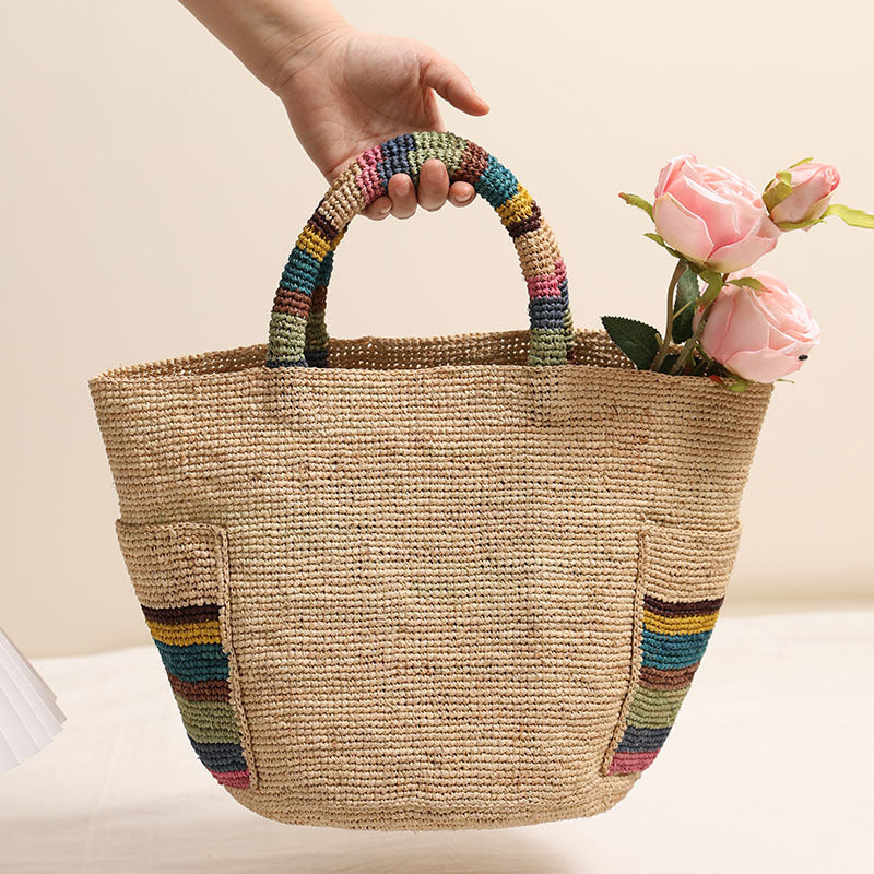 Damen Handgeknüpfte Strandtasche mit bunten Akzenten Karnz