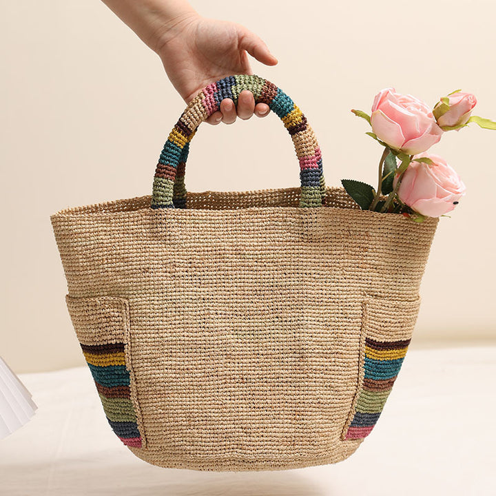 Damen Handgeknüpfte Strandtasche mit bunten Akzenten Karnz