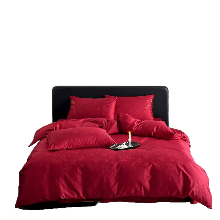 Luxuriöses Baumwollsatin-Bettwäsche-Set mit floraler Jacquardstruktur und feiner Zierstickerei