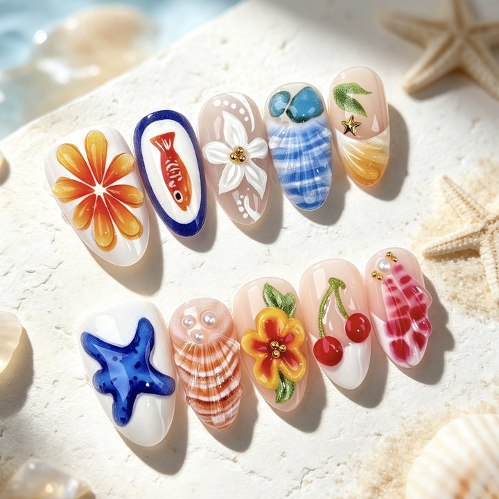 Tropisch inspiriertes Druck-On-Nagelkunst-Set