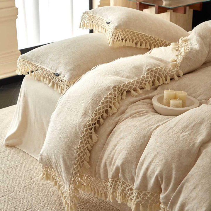 Luxury Fringed Jacquard Duvet Cover Set