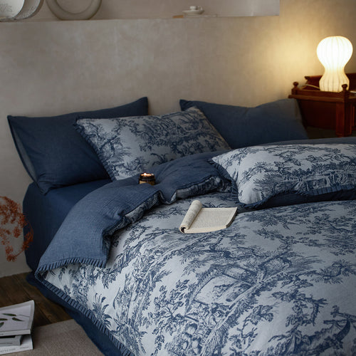 Toile-Muster Baumwollsatin Bettbezug Set mit passenden Kissenbezügen
