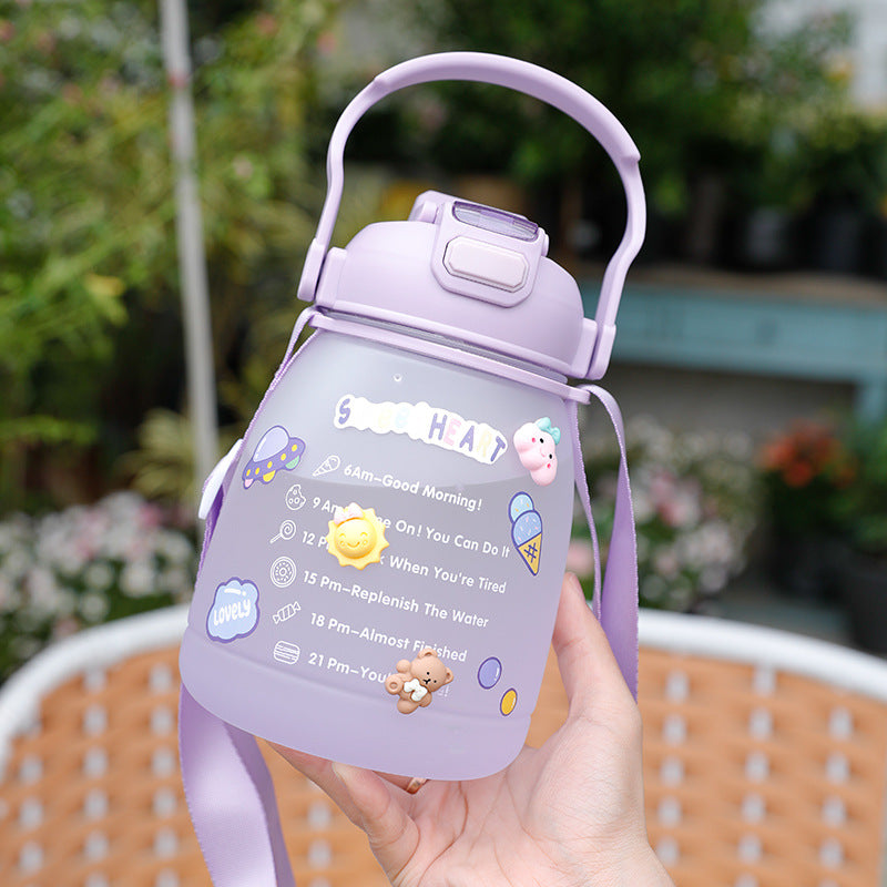 Damen große Wasserflasche mit motivierender Zeitanzeige Karnz