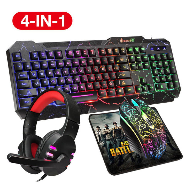 4-in-1 Gaming-Zubehörset mit beleuchteter Tastatur, Präzisionsmaus, Gaming-Headset und Mauspad Karnz