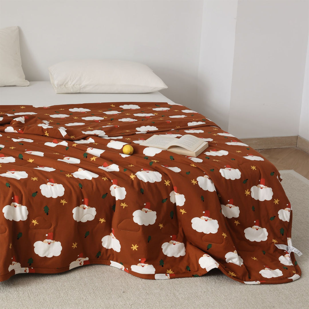 Gestepptes Bettüberwurf Weihnachtsdecke mit Santa‑Motiv und weichem Microfaserfutter