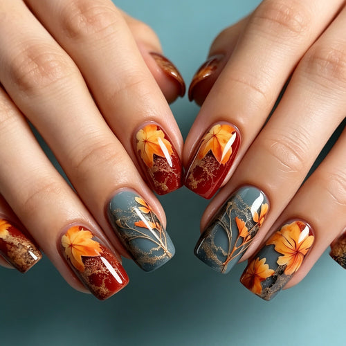 Künstlerische herbstliche Nagelkunst-Verstärkungen Karnz