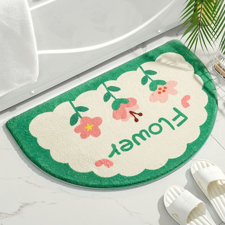 Half-Moon Tufted Floral Bath Rug Mat with Non-Slip Back