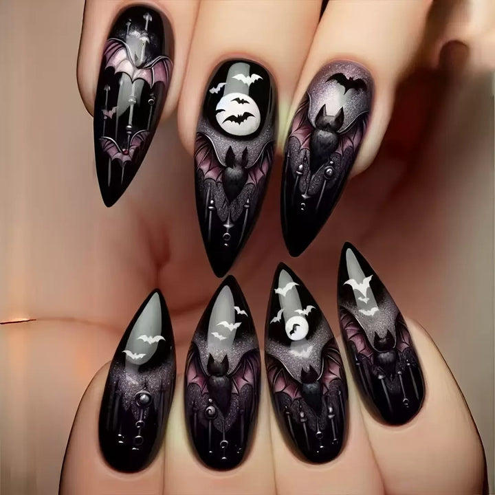 Halloween Kunstnagelset mit gruseligen Fledermaus-Motiven Karnz