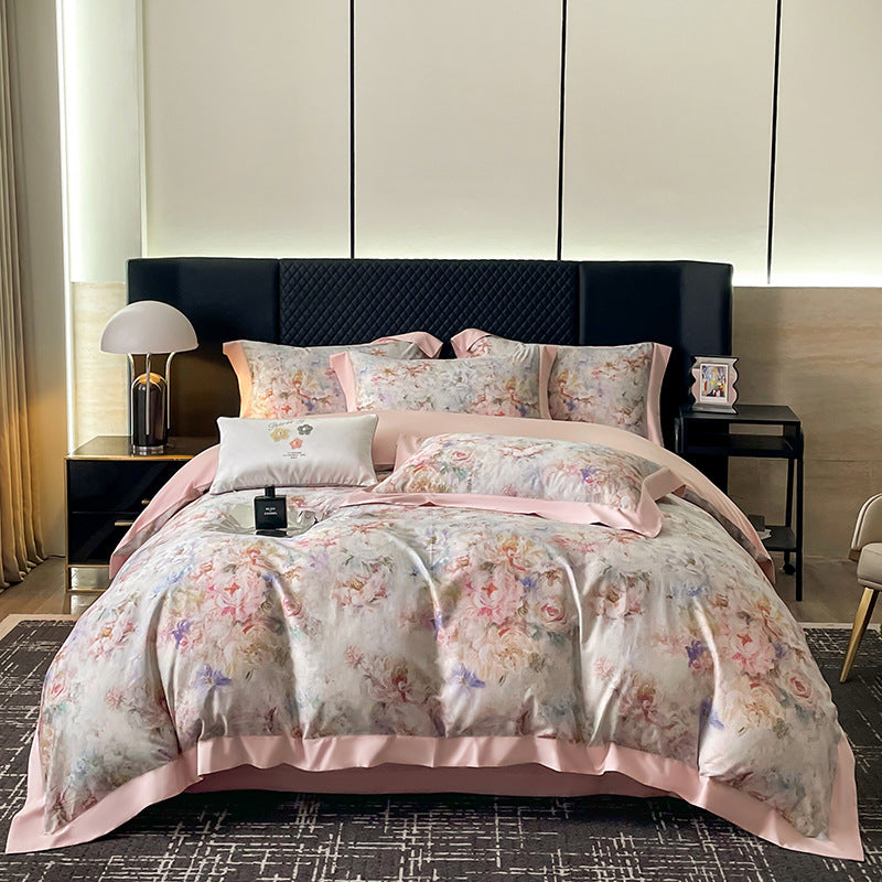 Luxuriöses Floral Baumwollsatin Bettbezugset