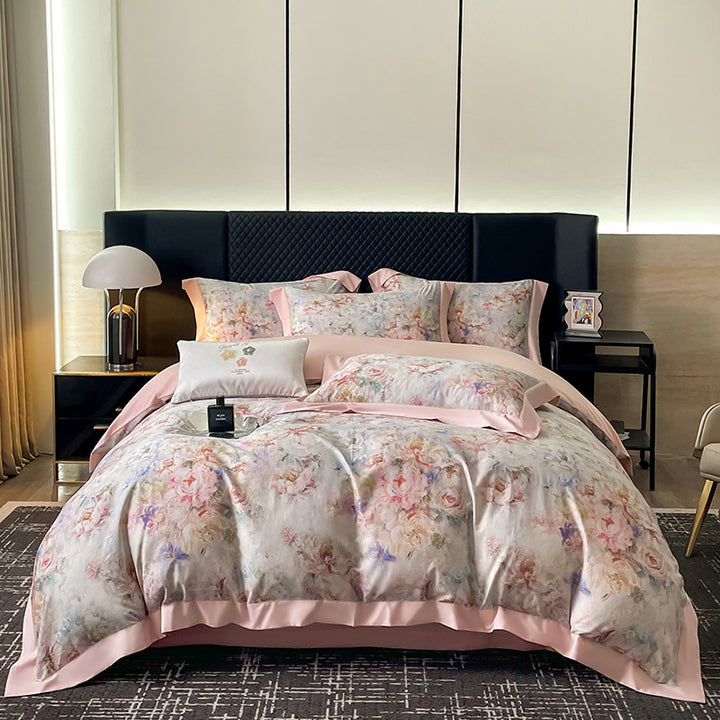Luxuriöses Floral Baumwollsatin Bettbezugset