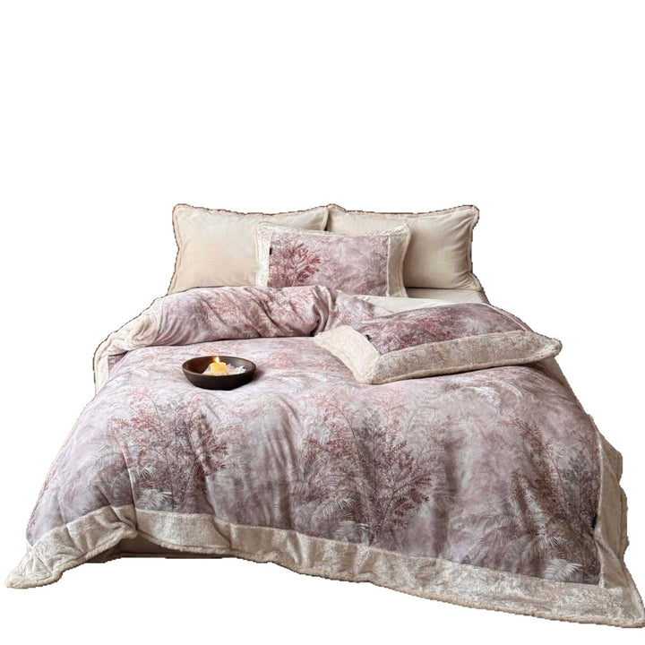 Luxuriöses samtiges Bettwäsche-Set mit Teddy-Fleece und floralem Motiv