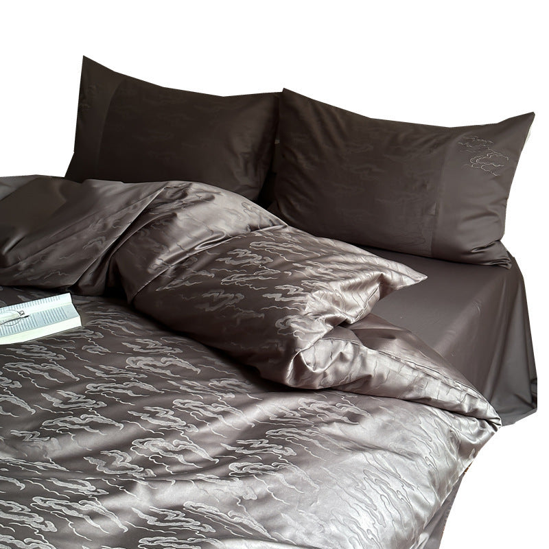 Luxuriöses Baumwollsatin-Bettwäscheset mit feinem Jacquard-Blumenrelief und seidigem Finish