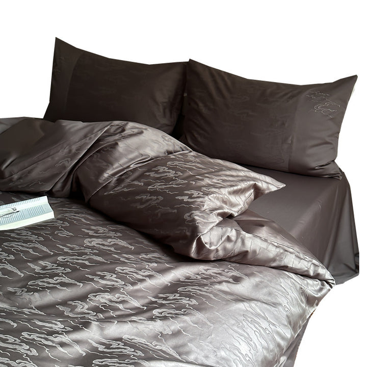 Luxuriöses Baumwollsatin-Bettwäscheset mit feinem Jacquard-Blumenrelief und seidigem Finish