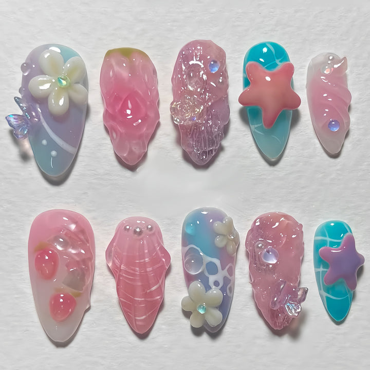Künstlerische Meeres-Themen Press-On Nail Art Karnz