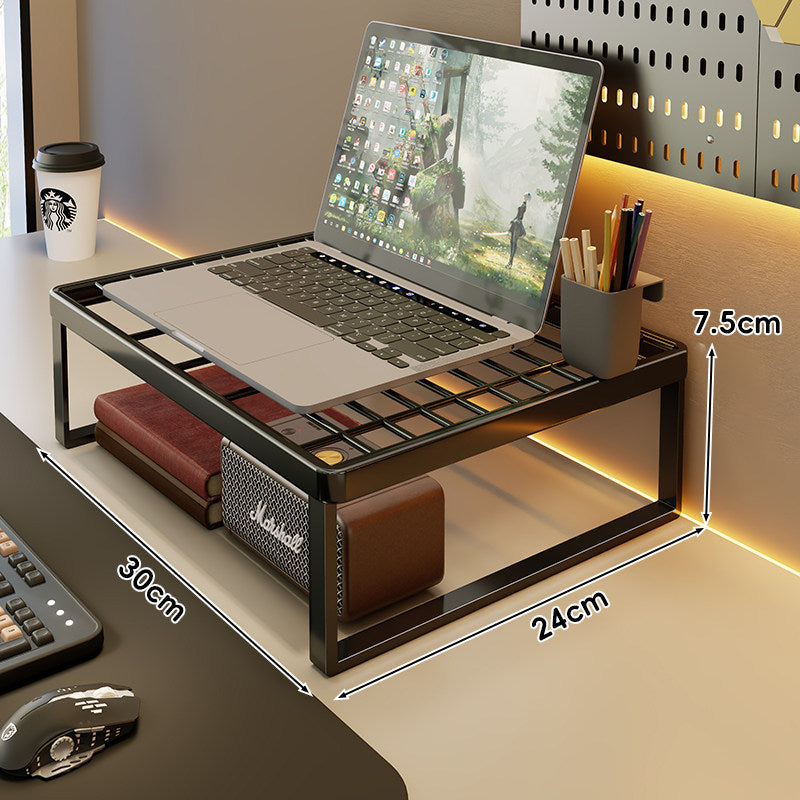 Belüftetes Metallgitter Laptop- und Monitorständer mit unterem Stauraumregal