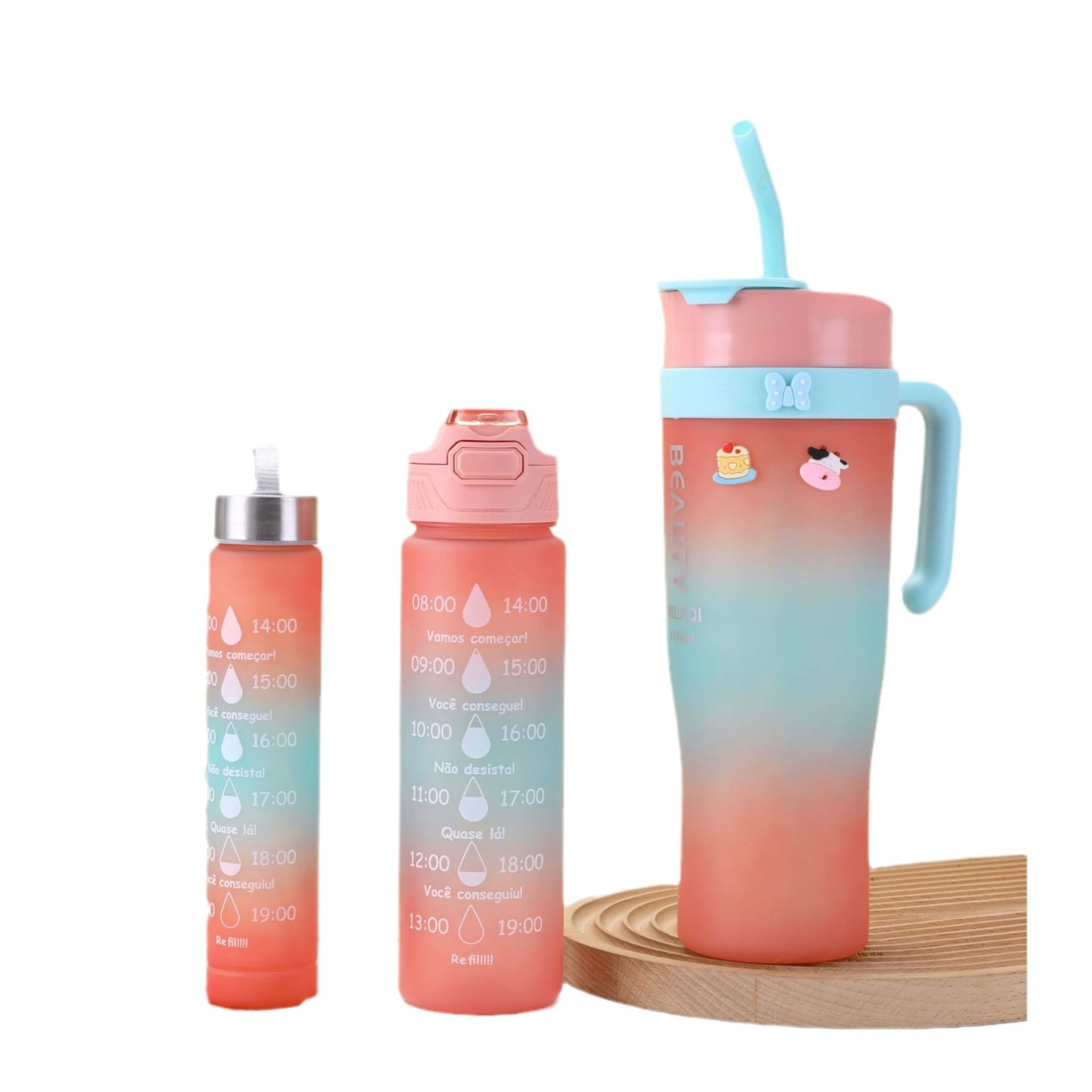 Damen stilvolle und praktische Wasserflasche mit Motiv und Zeitmarkierung Karnz