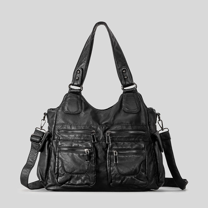 Multi-Pocket Kunstleder Schultertasche