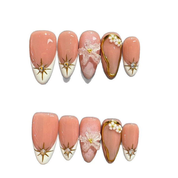 Handgemachtes Blumendruck-Falschnagelkunstset mit elegantem Design