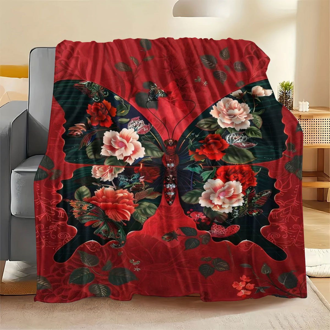 Fluffy Butterfly Print Fleece-Decke