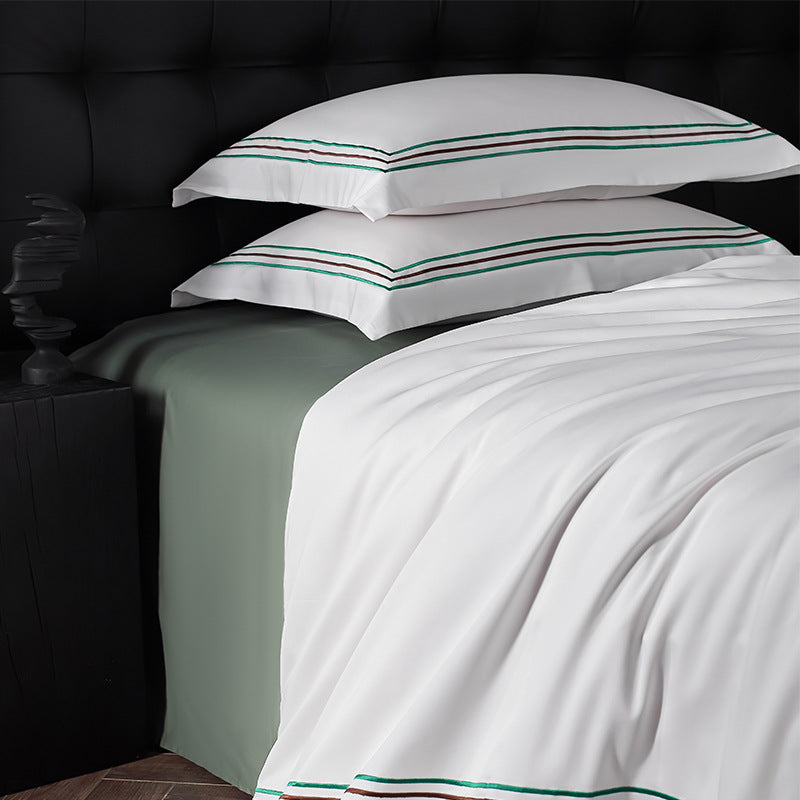 Modern gestreifte Baumwollsatin Bettbezug Set mit Eckenbindern und Kissenbezügen
