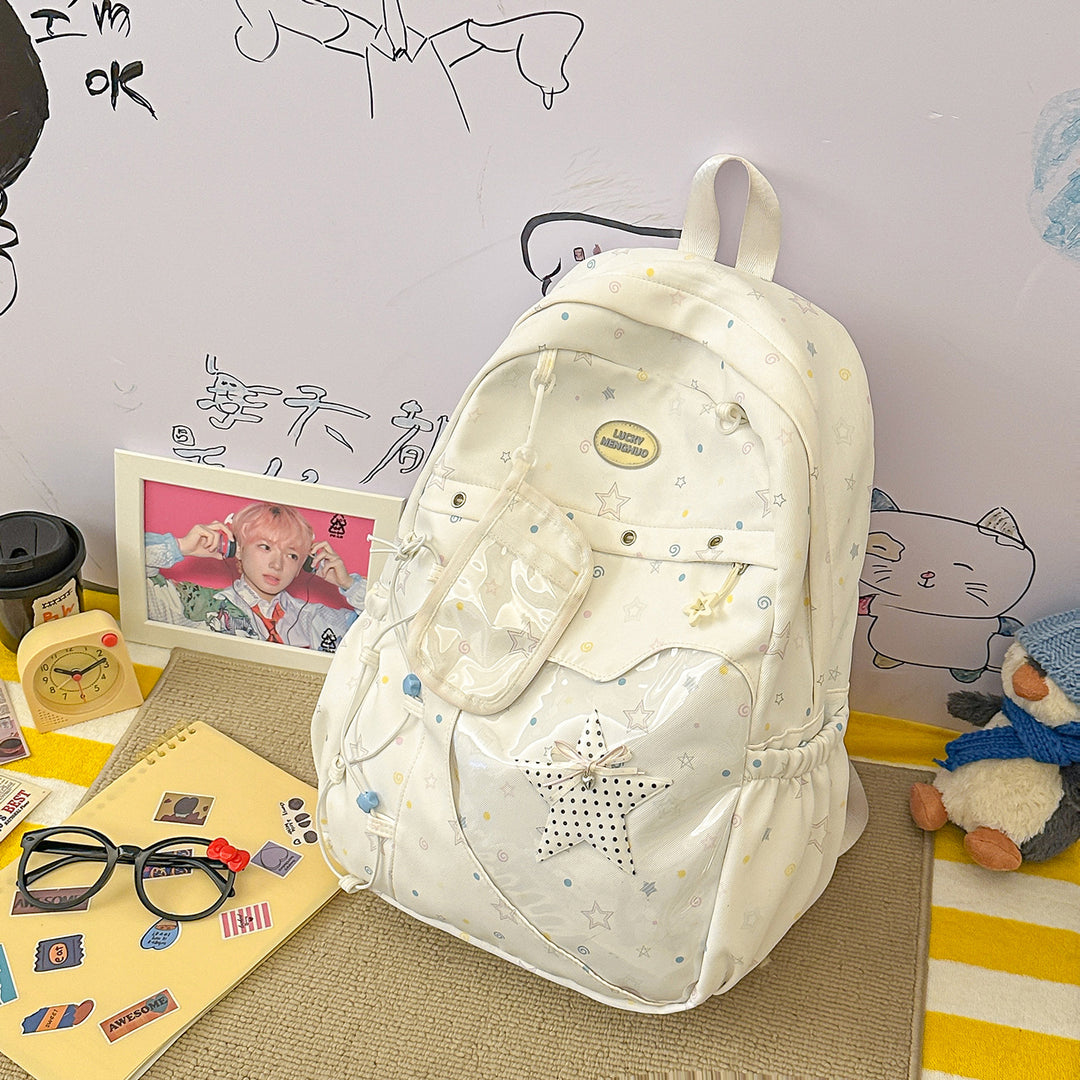 Stylische Multi-Taschen Stern-Applikation Rucksack Karnz