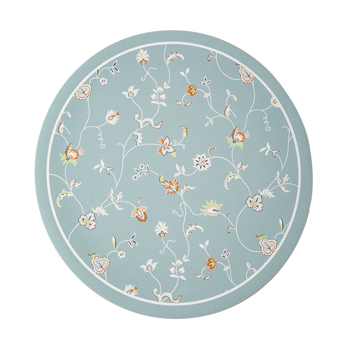 Runder gewebter Wohnteppich mit floraler Ornamentik und Tiermotiv