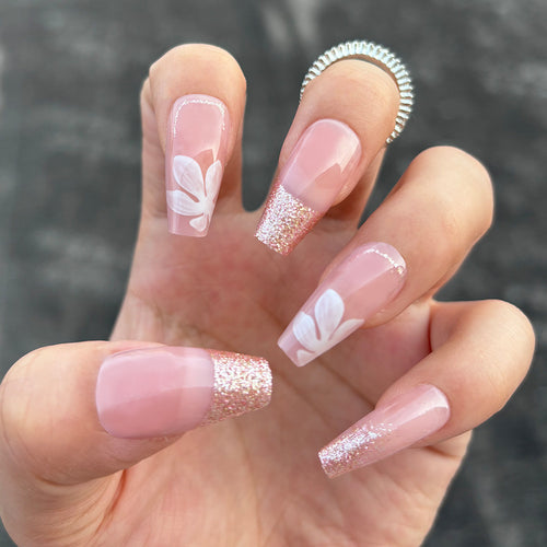 Glitzernd Elegante Blumen Press-On Nägel Karnz